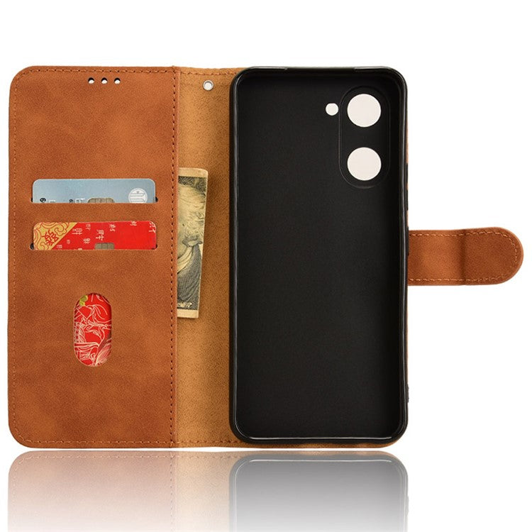 For vivo Y03 Leather Case Skin-Touch Flip Stand Wallet Phone Cover - Brown