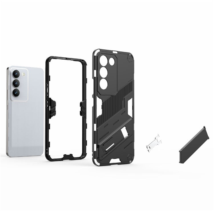 For vivo Y200e 5G Case PC+TPU Drop-Proof Shell Kickstand Phone Cover - Black