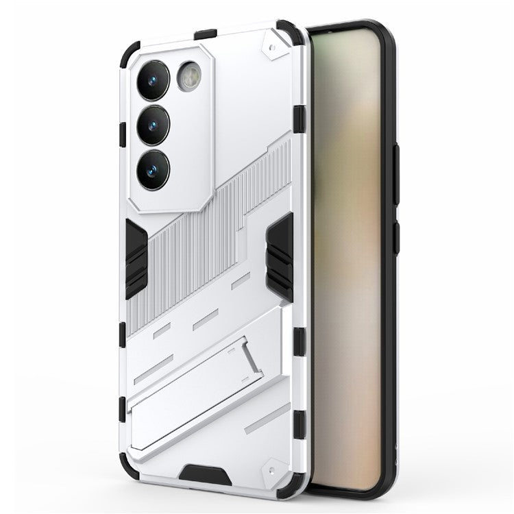 For vivo Y200e 5G Case PC+TPU Drop-Proof Shell Kickstand Phone Cover - White