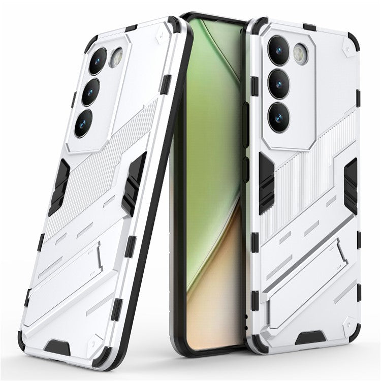 For vivo Y200e 5G Case PC+TPU Drop-Proof Shell Kickstand Phone Cover - White