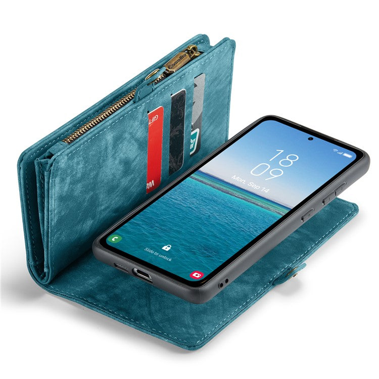 CASEME 008 Series for Samsung Galaxy A55 5G Case Detachable Wallet Phone Cover with Hand Strap - Blue