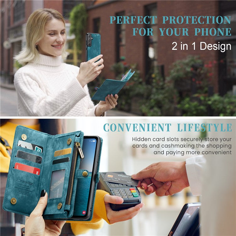 CASEME 008 Series for Samsung Galaxy A55 5G Case Detachable Wallet Phone Cover with Hand Strap - Blue