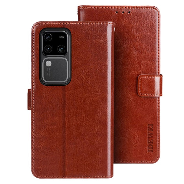 IDEWEI For vivo V30 Pro 5G Case PU Leather Wallet Stand Phone Cover - Brown