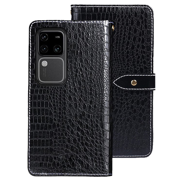 IDEWEI For vivo V30 Pro 5G Case PU Leather Crocodile Texture Flip Wallet Phone Cover - Black