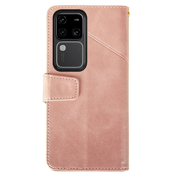 IDEWEI For vivo V30 Pro 5G Leather Case Card Slots Wallet Calf Texture Phone Cover - Pink