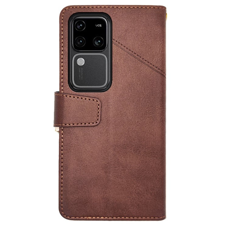 IDEWEI For vivo V30 Pro 5G Leather Case Card Slots Wallet Calf Texture Phone Cover - Brown