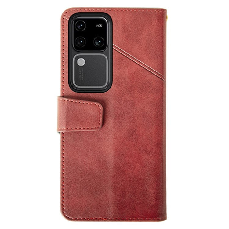 IDEWEI For vivo V30 Pro 5G Leather Case Card Slots Wallet Calf Texture Phone Cover - Red