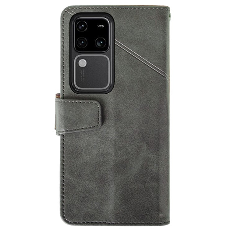 IDEWEI For vivo V30 Pro 5G Leather Case Card Slots Wallet Calf Texture Phone Cover - Grey