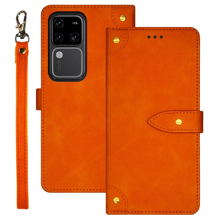 IDEWEI For vivo V30 Pro 5G Case Anti-Scratch PU Leather Card Slots Cell Phone Cover - Orange