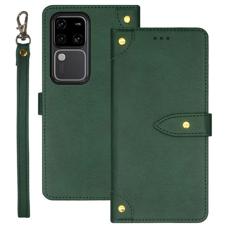 IDEWEI For vivo V30 Pro 5G Case Anti-Scratch PU Leather Card Slots Cell Phone Cover - Green