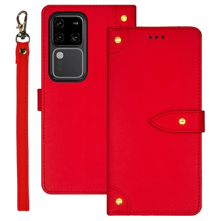 IDEWEI For vivo V30 Pro 5G Case Anti-Scratch PU Leather Card Slots Cell Phone Cover - Red