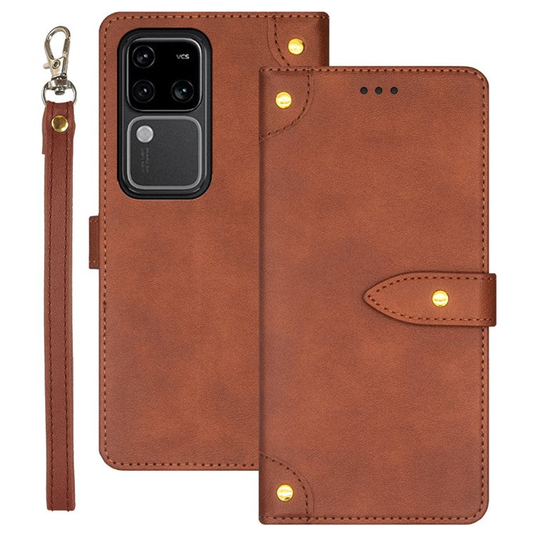 IDEWEI For vivo V30 Pro 5G Case Anti-Scratch PU Leather Card Slots Cell Phone Cover - Brown