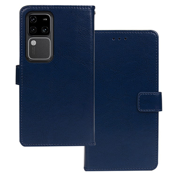 IDEWEI For vivo V30 Pro 5G Case Leather Crazy Horse Texture Phone Cover with Photo Card Slots - Blue