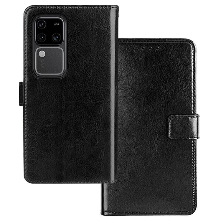 IDEWEI For vivo V30 Pro 5G Case Leather Crazy Horse Texture Phone Cover with Photo Card Slots - Black