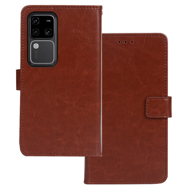 IDEWEI For vivo V30 Pro 5G Case Leather Crazy Horse Texture Phone Cover with Photo Card Slots - Brown