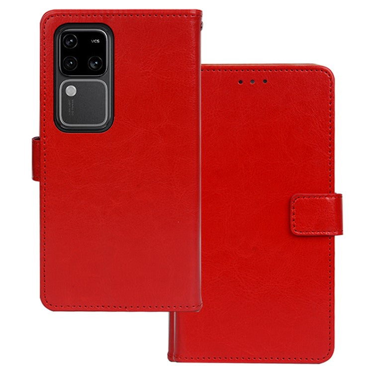 IDEWEI For vivo V30 Pro 5G Case Leather Crazy Horse Texture Phone Cover with Photo Card Slots - Red