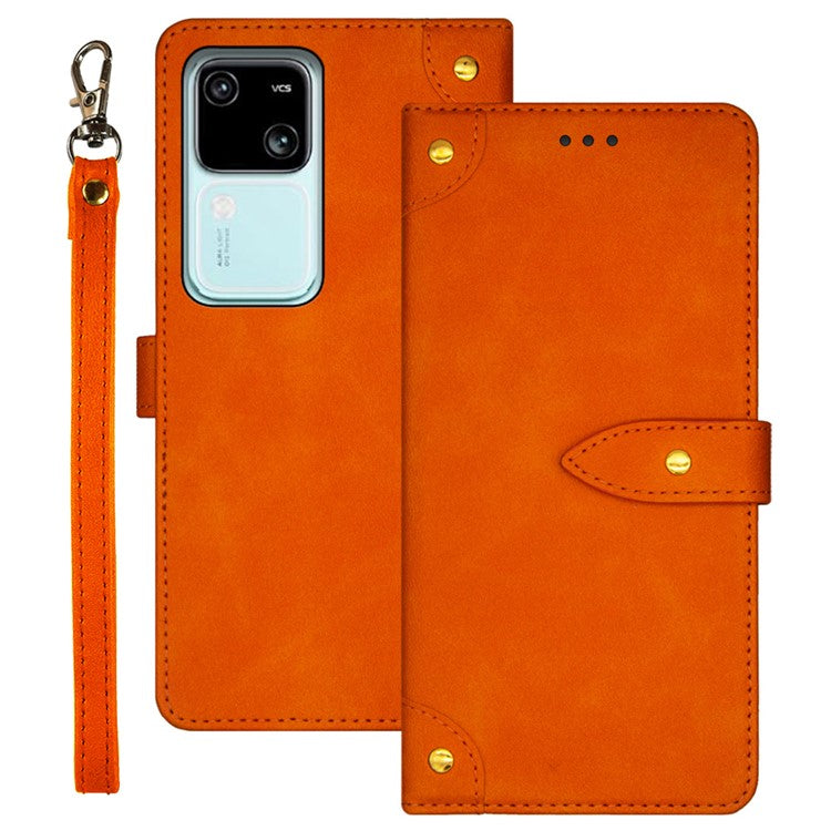 IDEWEI For vivo V30 5G Anti-Scratch PU Leather Phone Case Card Slots Cell Phone Cover - Orange