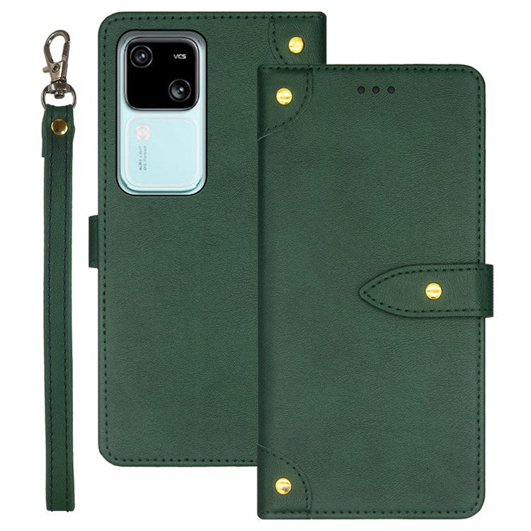 IDEWEI For vivo V30 5G Anti-Scratch PU Leather Phone Case Card Slots Cell Phone Cover - Green