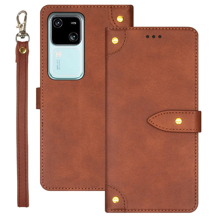 IDEWEI For vivo V30 5G Anti-Scratch PU Leather Phone Case Card Slots Cell Phone Cover - Brown