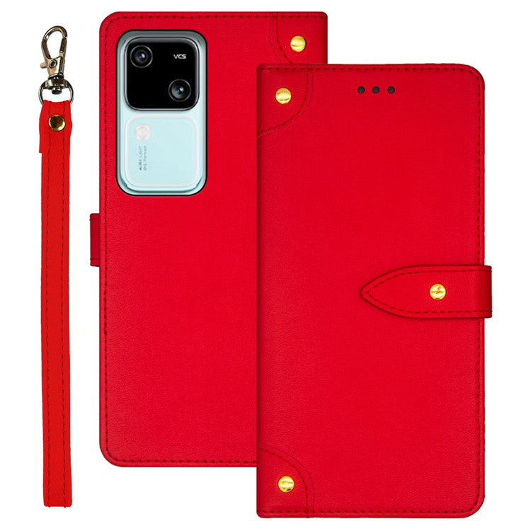 IDEWEI For vivo V30 5G Anti-Scratch PU Leather Phone Case Card Slots Cell Phone Cover - Red