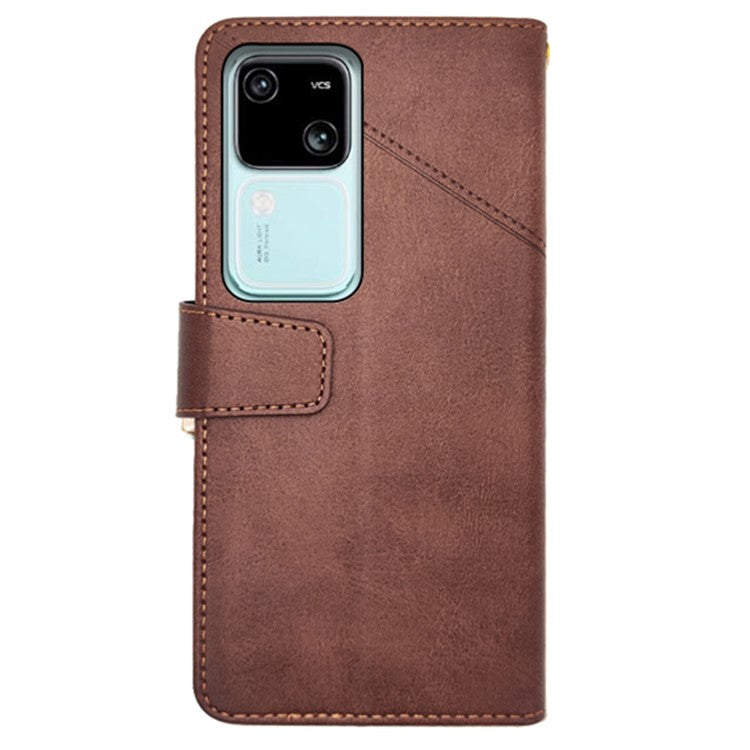 IDEWEI For vivo V30 5G PU Leather Case Card Slots Wallet Calf Texture Phone Cover - Brown