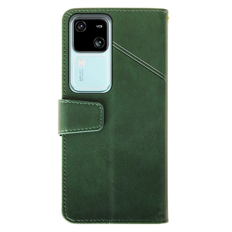 IDEWEI For vivo V30 5G PU Leather Case Card Slots Wallet Calf Texture Phone Cover - Green