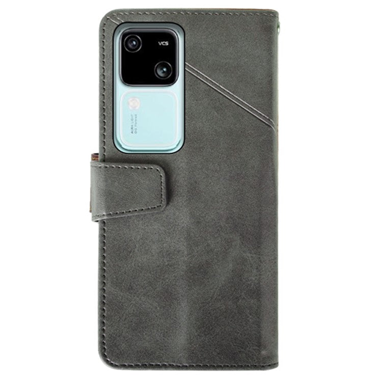 IDEWEI For vivo V30 5G PU Leather Case Card Slots Wallet Calf Texture Phone Cover - Grey