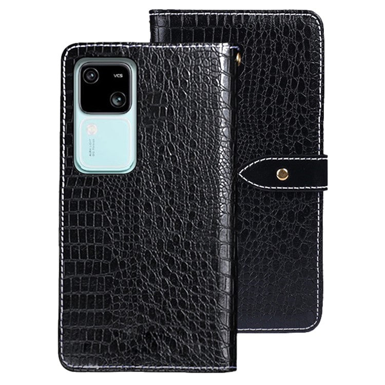 IDEWEI For vivo V30 5G Case PU Leather Anti Drop Crocodile Texture Flip Wallet Phone Cover - Black