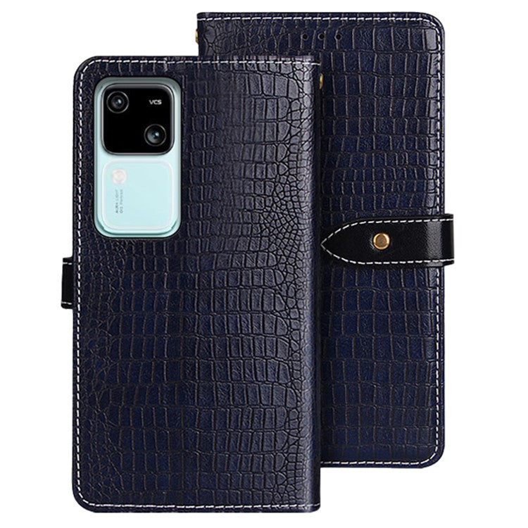 IDEWEI For vivo V30 5G Case PU Leather Anti Drop Crocodile Texture Flip Wallet Phone Cover - Blue