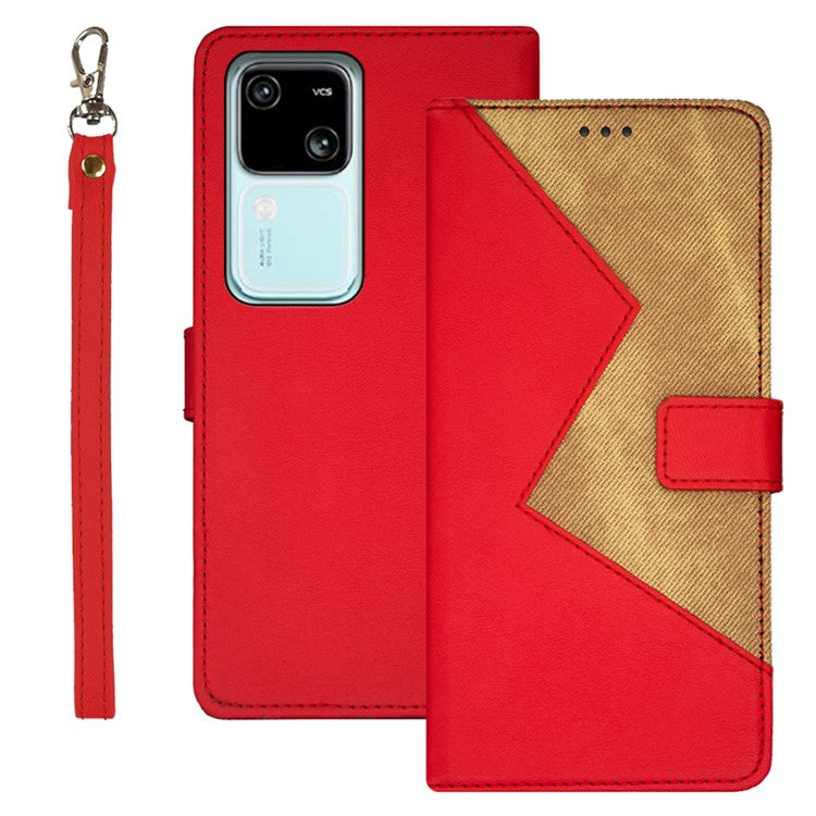 IDEWEI For vivo V30 5G Leather Case with 3 Card Slots Stand Phone Cover - Red