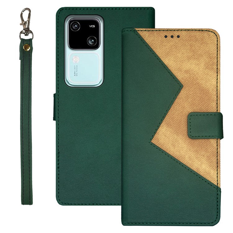 IDEWEI For vivo V30 5G Leather Case with 3 Card Slots Stand Phone Cover - Green