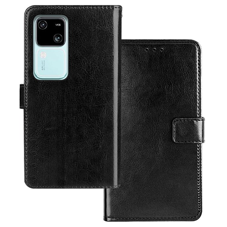 IDEWEI For vivo V30 5G Leather Case Photo Card Slots  Crazy Horse Texture Phone Cover - Black