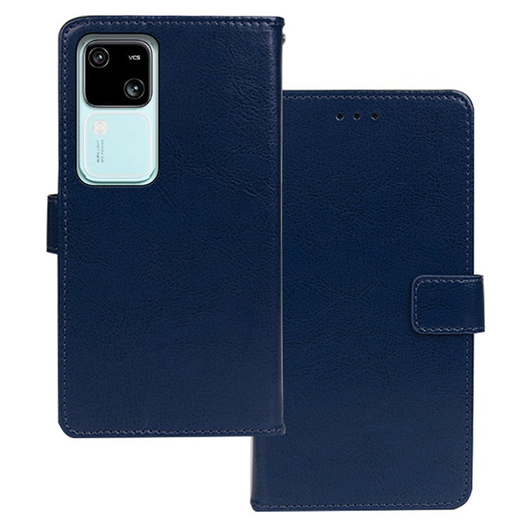 IDEWEI For vivo V30 5G Leather Case Photo Card Slots  Crazy Horse Texture Phone Cover - Blue