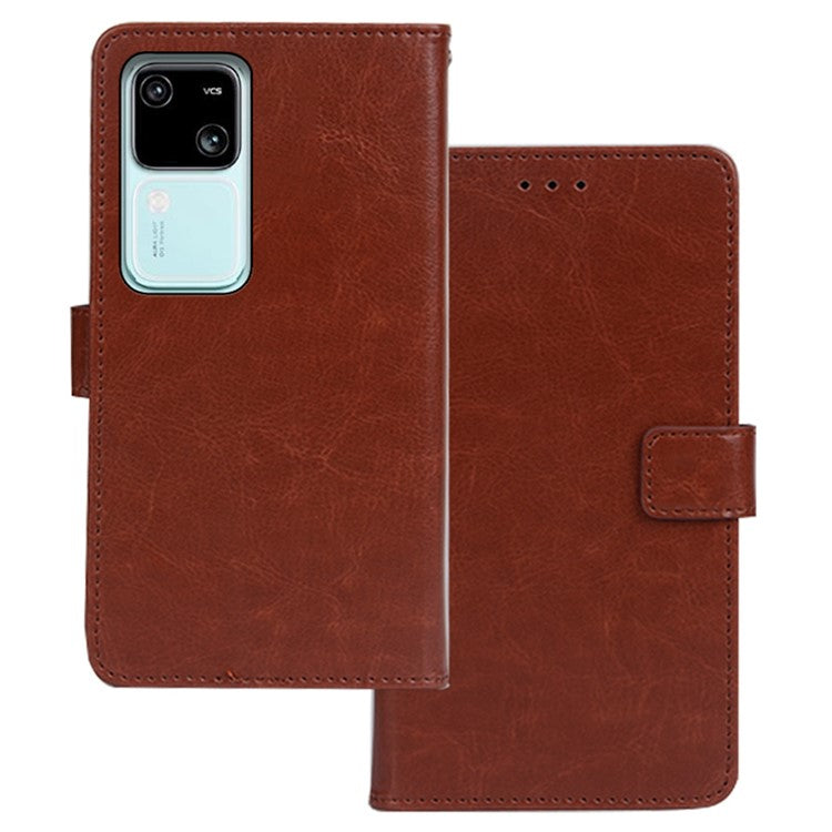 IDEWEI For vivo V30 5G Leather Case Photo Card Slots  Crazy Horse Texture Phone Cover - Brown