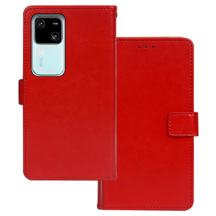 IDEWEI For vivo V30 5G Leather Case Photo Card Slots  Crazy Horse Texture Phone Cover - Red