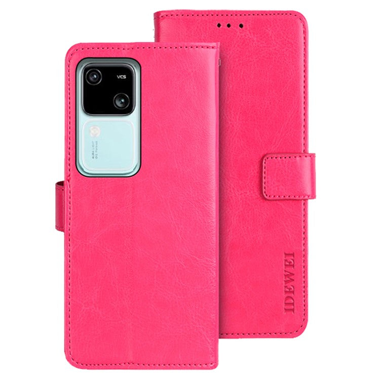 IDEWEI For vivo V30 5G Case Crazy Horse Card Holder PU Leather Stand Phone Cover - Rose