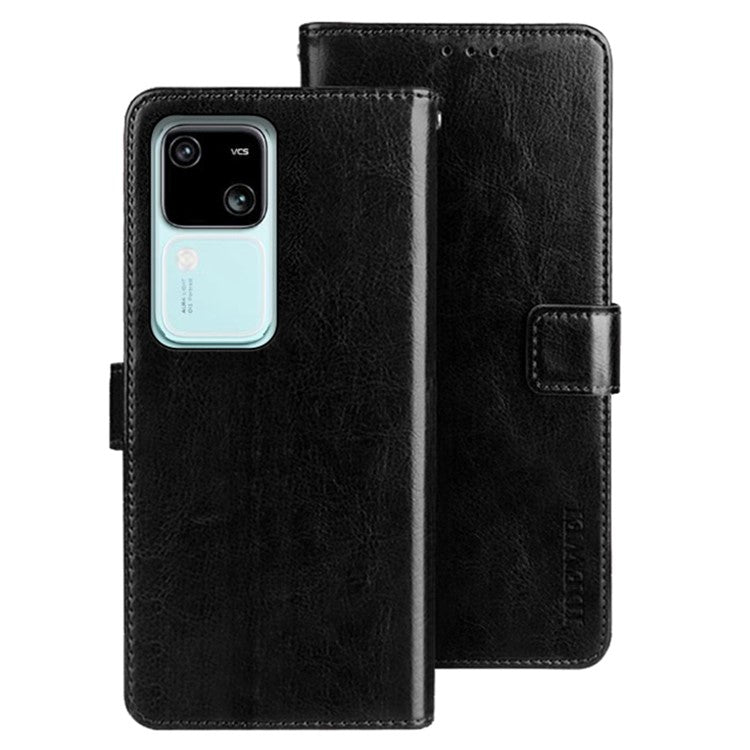 IDEWEI For vivo V30 5G Case Crazy Horse Card Holder PU Leather Stand Phone Cover - Black