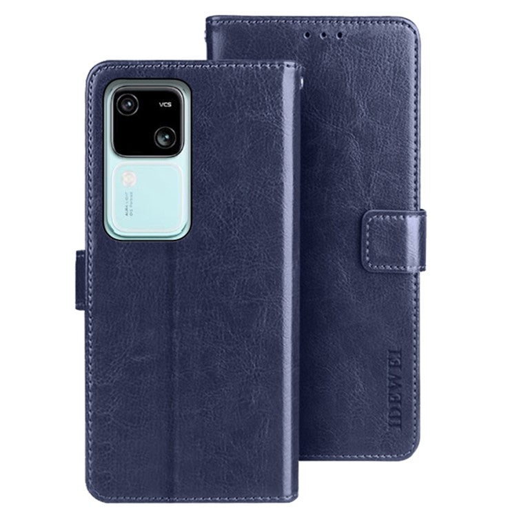 IDEWEI For vivo V30 5G Case Crazy Horse Card Holder PU Leather Stand Phone Cover - Dark Blue