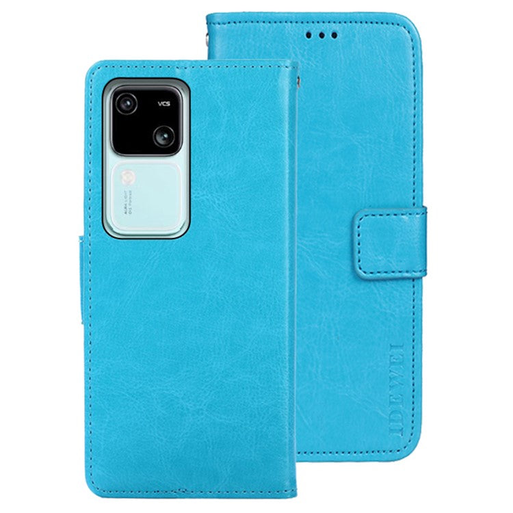 IDEWEI For vivo V30 5G Case Crazy Horse Card Holder PU Leather Stand Phone Cover - Sky Blue