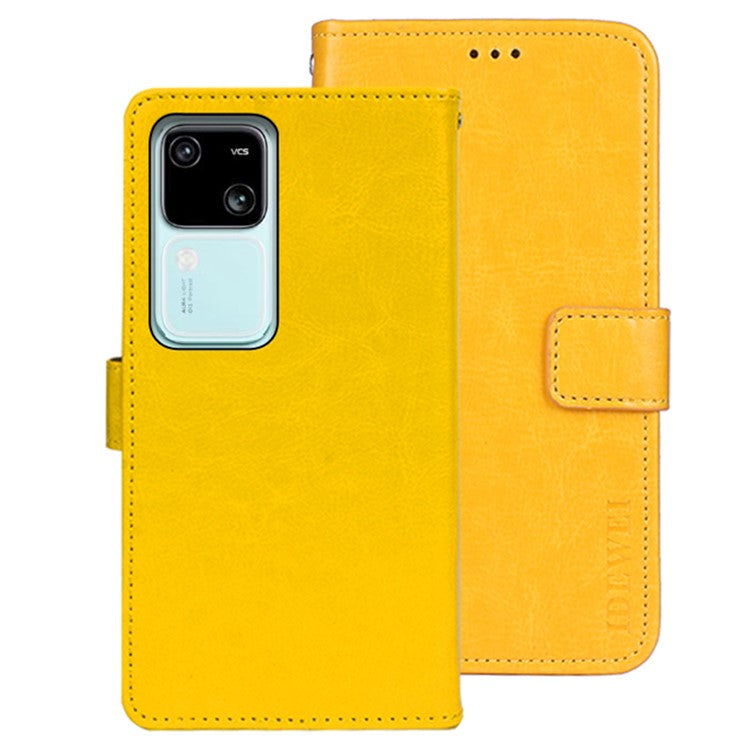 IDEWEI For vivo V30 5G Case Crazy Horse Card Holder PU Leather Stand Phone Cover - Yellow