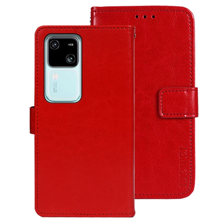 IDEWEI For vivo V30 5G Case Crazy Horse Card Holder PU Leather Stand Phone Cover - Red