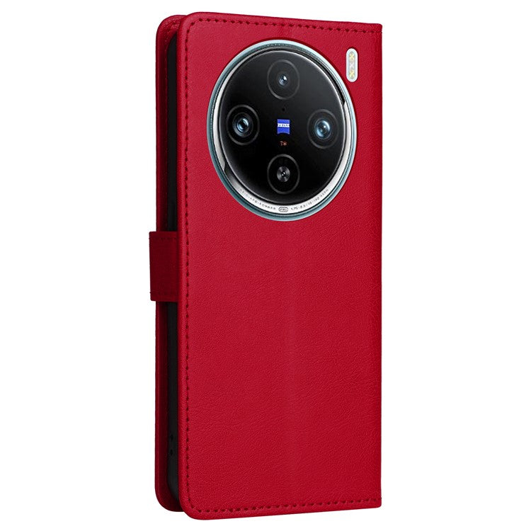 KT Leather Series-2 for vivo X100 Pro 5G Magnetic Case Leather Flip Wallet Phone Cover - Red