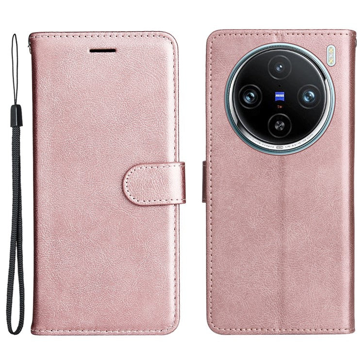 KT Leather Series-2 for vivo X100 Pro 5G Magnetic Case Leather Flip Wallet Phone Cover - Rose Gold