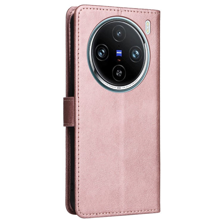 KT Leather Series-2 for vivo X100 Pro 5G Magnetic Case Leather Flip Wallet Phone Cover - Rose Gold