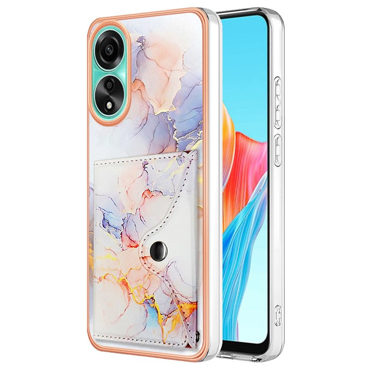 YB Leather Coating Series-9 for Oppo A78 4G Case IMD Pattern Card Slot Phone Shell - 004 Marble White