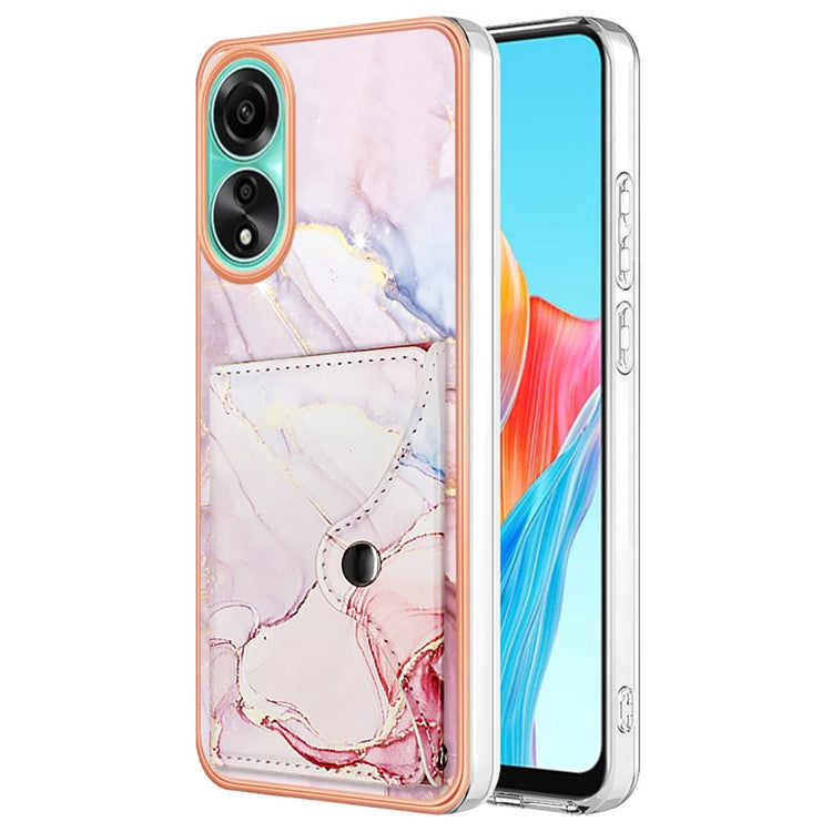 YB Leather Coating Series-9 for Oppo A78 4G Case IMD Pattern Card Slot Phone Shell - 005 Rose Gold