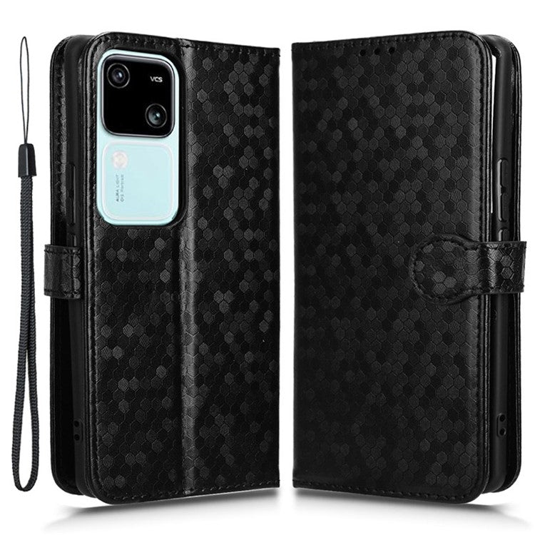 For vivo S18 5G / S18 Pro 5G / V30 5G / V30 Pro 5G Case PU Leather Dots Pattern Wallet  Phone Cover - Black