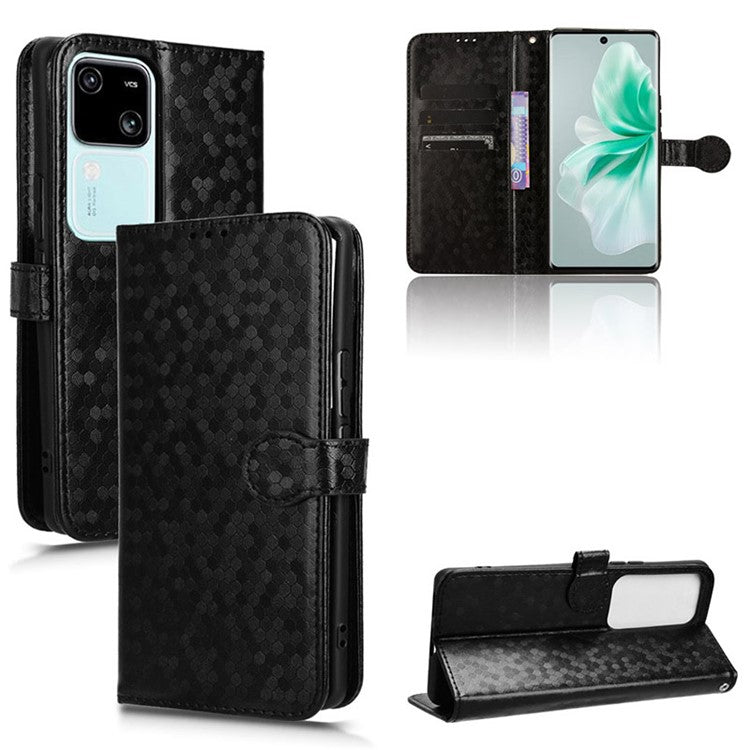 For vivo S18 5G / S18 Pro 5G / V30 5G / V30 Pro 5G Case PU Leather Dots Pattern Wallet  Phone Cover - Black