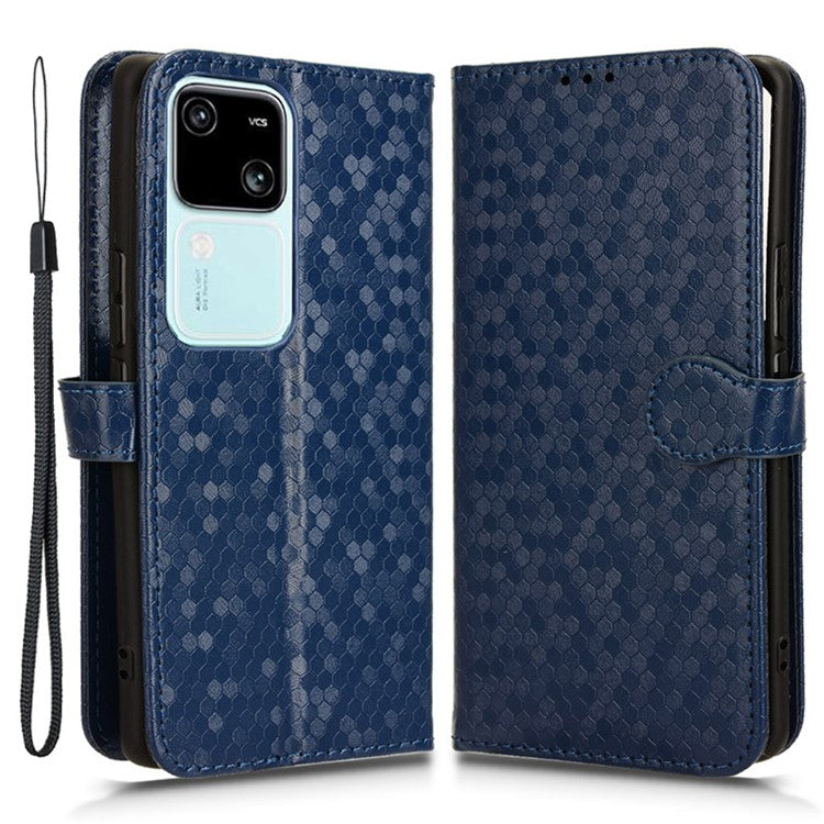 For vivo S18 5G / S18 Pro 5G / V30 5G / V30 Pro 5G Case PU Leather Dots Pattern Wallet  Phone Cover - Dark Blue