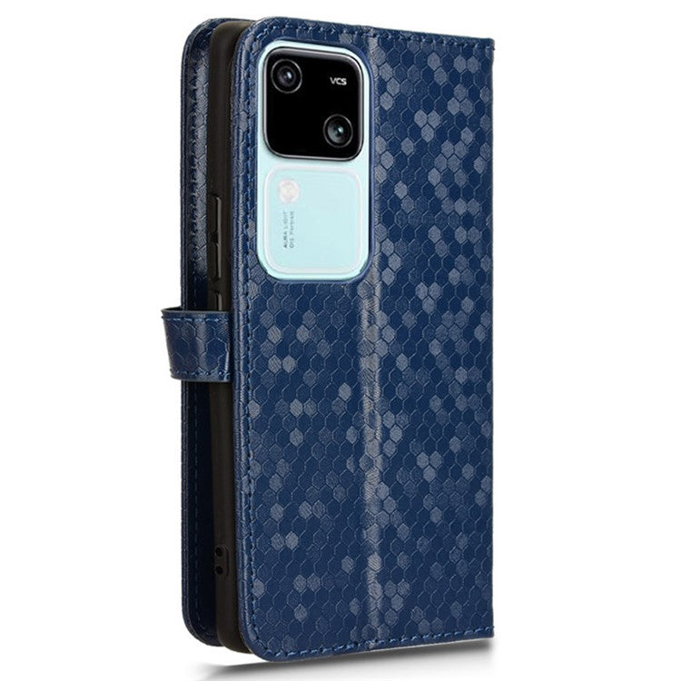 For vivo S18 5G / S18 Pro 5G / V30 5G / V30 Pro 5G Case PU Leather Dots Pattern Wallet  Phone Cover - Dark Blue